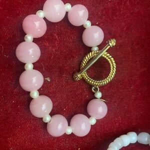 Gold Toggle Pink Bead Bracelet - Women's Jewelry